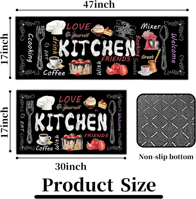 UYDOXCU 2 Piece Farmhouse Kitchen Rug Set, Black and White Rustic Vintage Style Theme Decor Kitchen Rugs (Kitchen Rug, 17 * 30+17 * 47 Inches) - Image 2